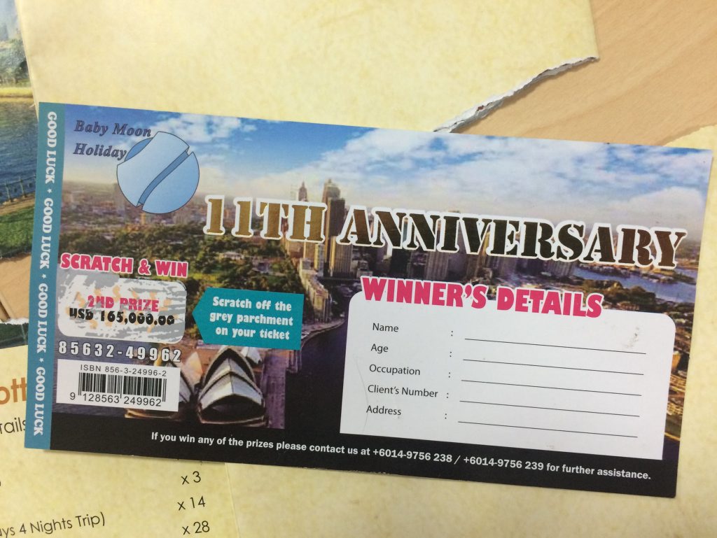 ELABORATE CON: Does it look legitimate? Don't be fooled by promises of riches, these tickets and brochures are all designed for gullible Aussies to part with their hard-earned cash. Photo: Hamish Broome / The Northern Star